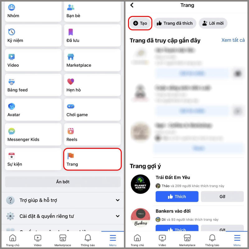 Truy cập trình tạo trang và chọn "Trang"
