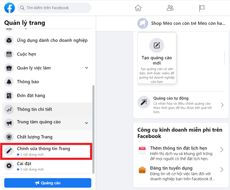 Các bước đổi tên Fanpage chuẩn trên giao diện mới nhất